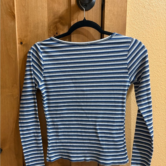 3 Ribbed Long Sleeve Tops - Blue Stripe, Light Blue, Olive - Picture 4 of 10